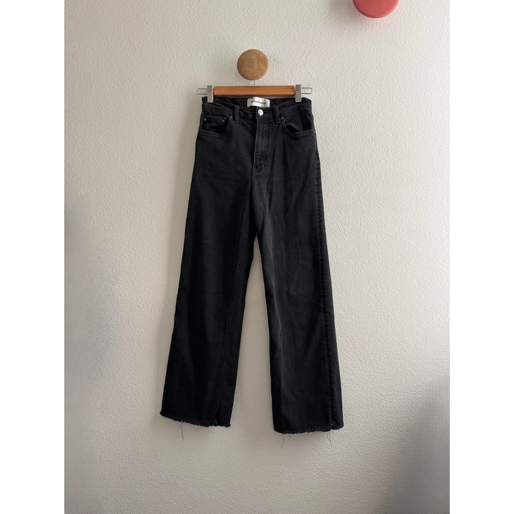 Reformation Stretch Flood Jeans Washed Black Raw Hem High Rise Size 27